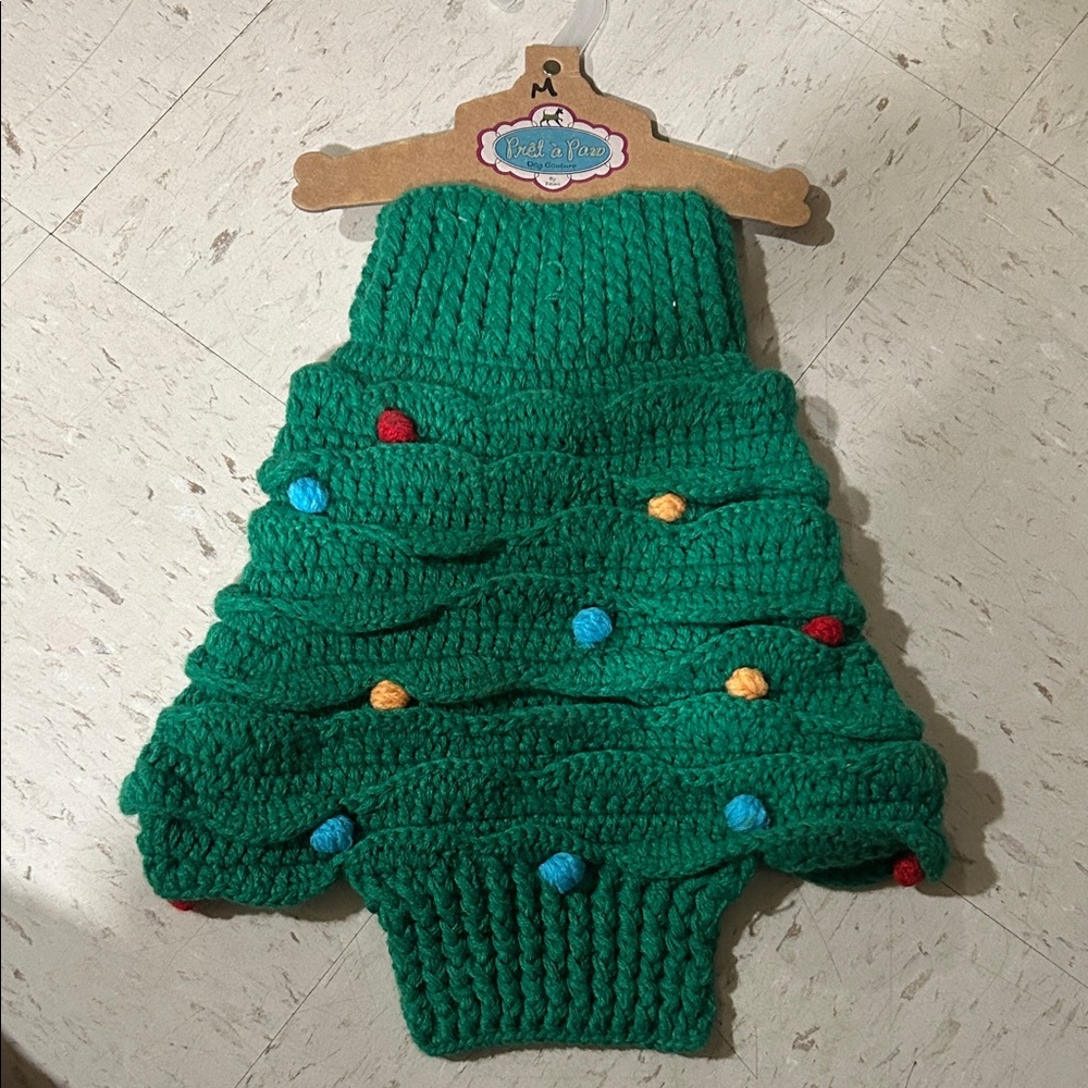 Brand New: Green Knit Christmas Tree Dog Sweater